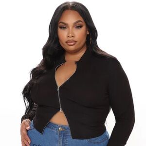 Black Zipper Front Women's Top